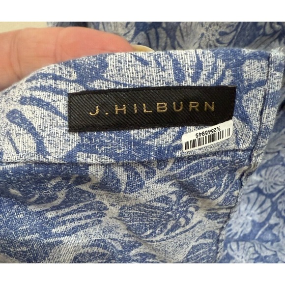 J Hilburn Custom Linen Shirt Denim Blue Tropical Print 3XL + See Measurements - Picture 3 of 6